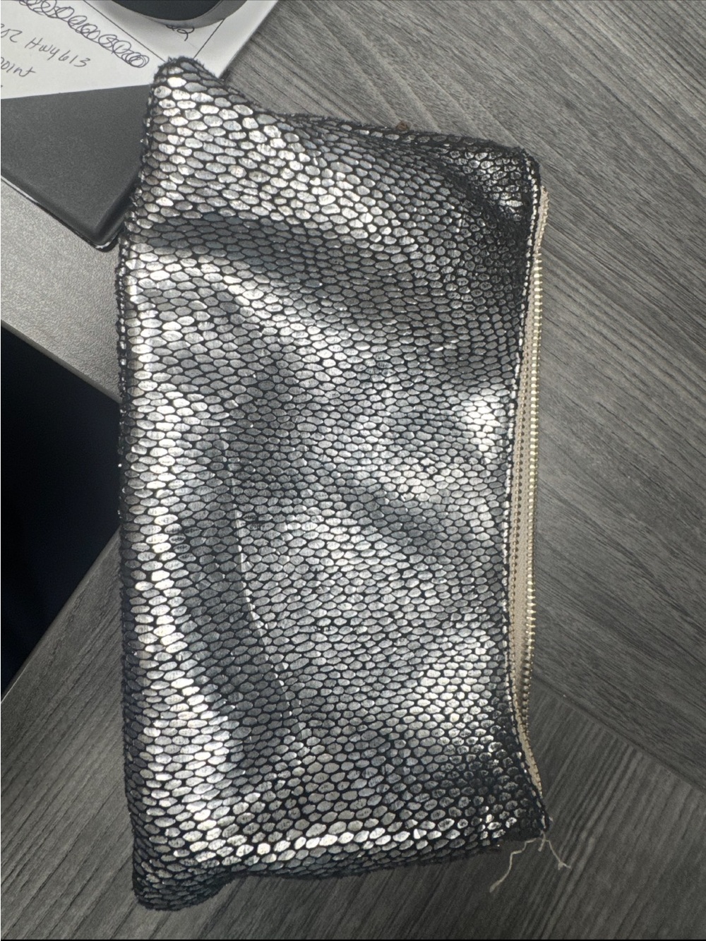 Metallic Silver Snake-Print Zip Wallet